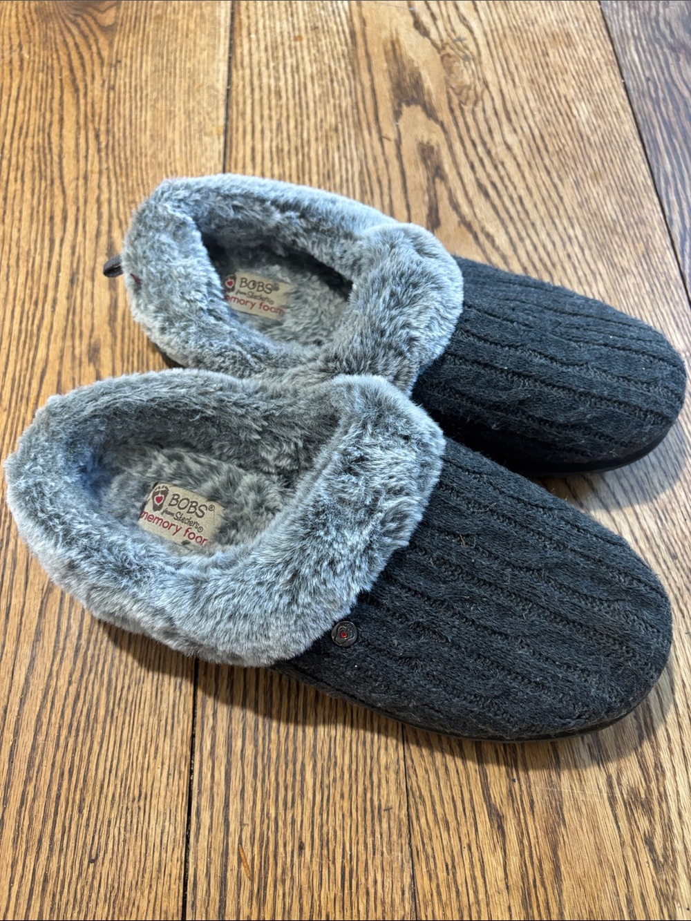BOBS from Skechers Gray Knit Faux-Fur Lined Slippers